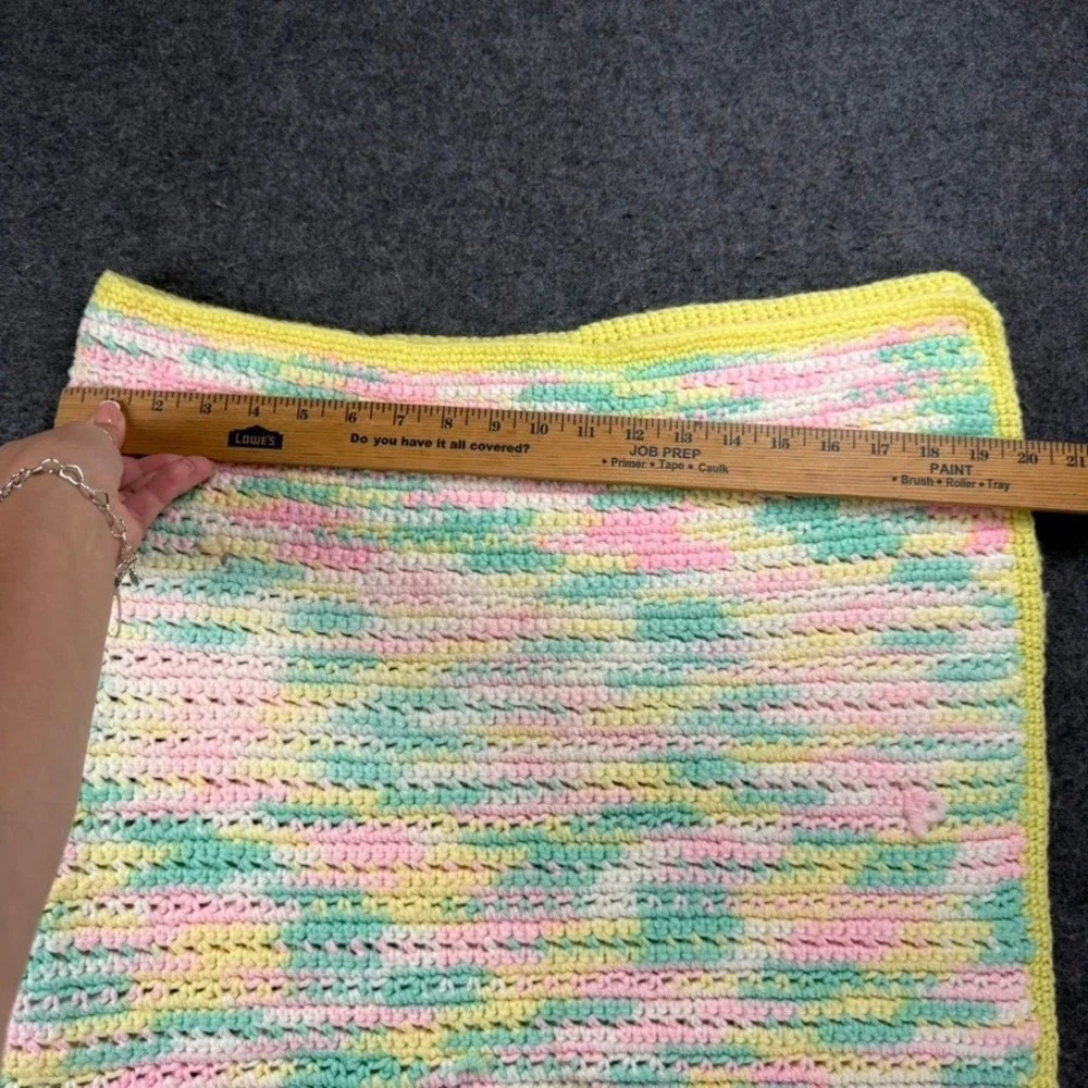 Crochet Baby Blanket Pastel Yellow Pink Green Handmade Knit‎ Afghan
